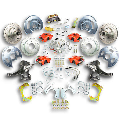 The Right Stuff 63-70 GM Truck &amp; Suburban, 2" Drop, Manual 4-Wheel Disc Brake Kit Red Calipers - (TSD6346DZ)