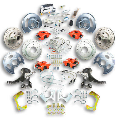 The Right Stuff 63-70 GM Truck/Suburban, 2" Drop, Std 4-Wheel Disc Kit Red Calipers Chrome Upper - (TSD6346DZX)