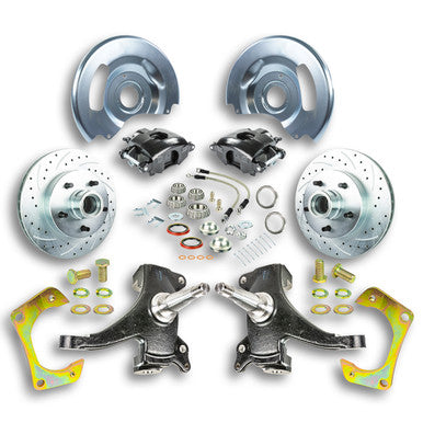 The Right Stuff 63-70 GM Truck/Suburban, 2WD, 2" Drop At The Wheel Disc Brake kit Blk Calipers - (TWK6315DB)