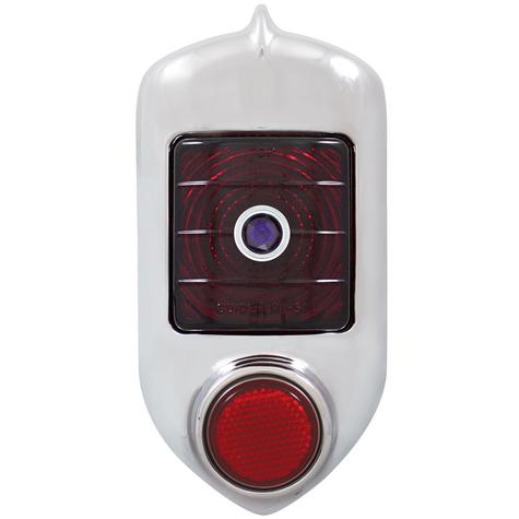 1951-52 Chevrolet Passenger Car; Chrome Bezel w/ Glass Tail Light Lenses & Reflector Lens; Red W/ Blue Dot; Each