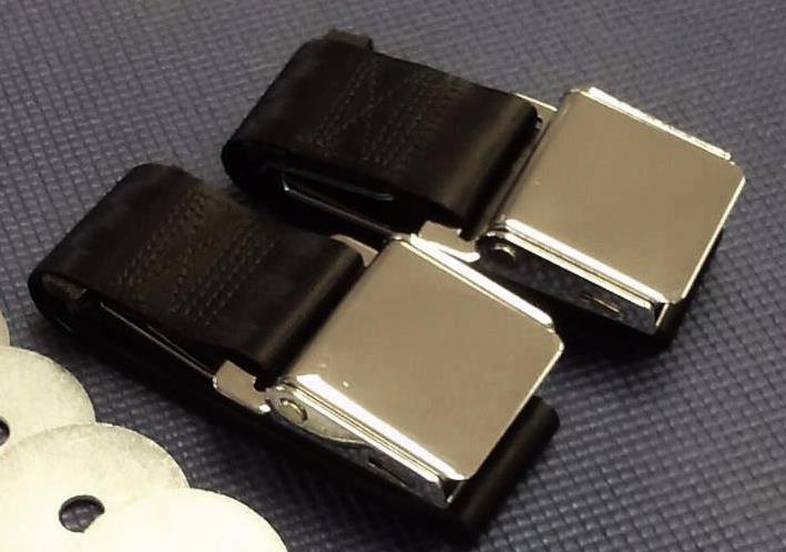 VINTAGE CHROME RETRO HOT ROD MUSCLE CAR TRUCK BLACK SEAT BELTS 2 SETS W/HARDWARE