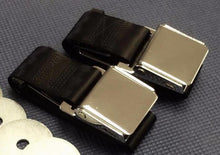 VINTAGE CHROME RETRO HOT ROD MUSCLE CAR TRUCK BLACK SEAT BELTS 2 SETS W/HARDWARE