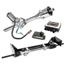 65-66 Mustang Manual Rack & Pinion Cradle Kit with Microsteer Column: OE Spindles - Polished Column