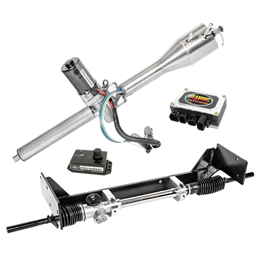 65-66 Mustang Manual Rack & Pinion Cradle Kit with Microsteer Column: OE Spindles - Paintable Column