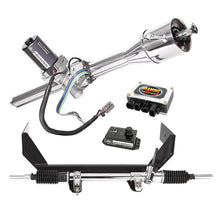 65-66 Mustang Manual Rack & Pinion Cradle Kit with Microsteer Column: Granada Spindles - Polished Column
