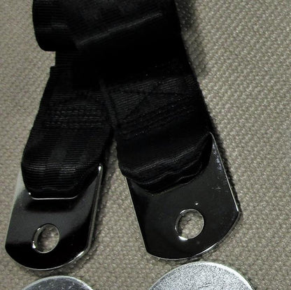 VINTAGE CHROME RETRO HOT ROD MUSCLE CAR TRUCK BLACK SEAT BELTS 2 SETS W/HARDWARE