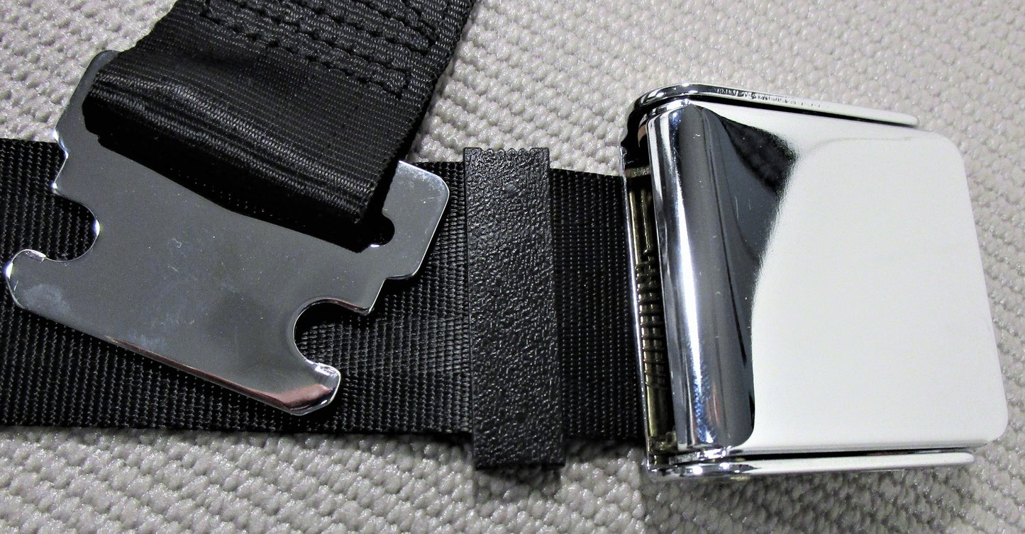 VINTAGE CHROME RETRO HOT ROD MUSCLE CAR TRUCK BLACK SEAT BELTS 2 SETS W/HARDWARE