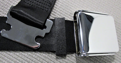 VINTAGE CHROME RETRO HOT ROD MUSCLE CAR TRUCK BLACK SEAT BELTS 2 SETS W/HARDWARE
