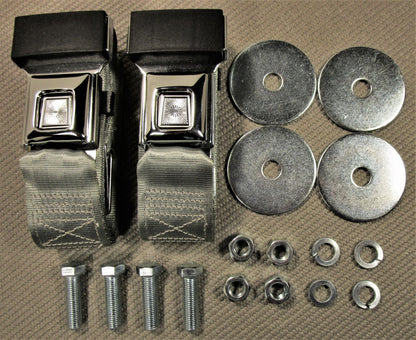 CHEVROLET FORD DODGE HOT ROD MUSCLE CAR CHROME OE STYLE GREY SEAT BELTS 2 SETS