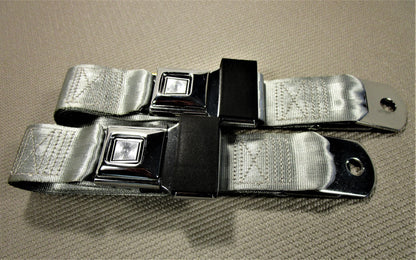 CHEVROLET FORD DODGE HOT ROD MUSCLE CAR CHROME OE STYLE GREY SEAT BELTS 2 SETS
