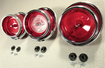 1965 CHEVROLET IMPALA TAIL LAMP LIGHT LENS & HI-SHINE CHROME TRIM RING BEZEL SET