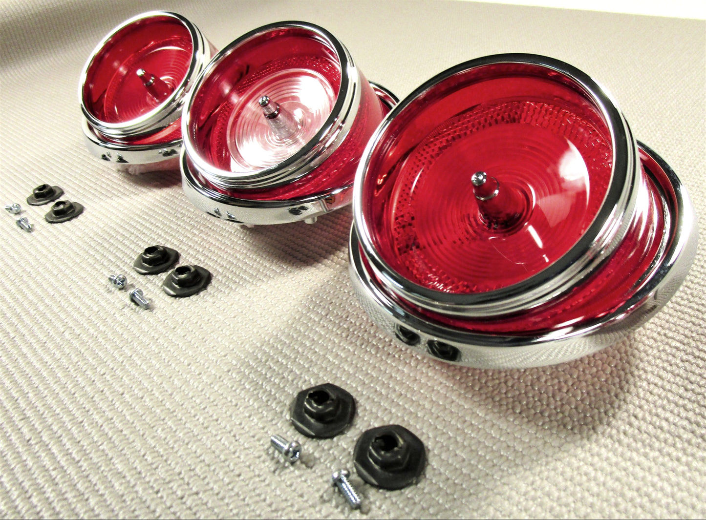 1965 CHEVROLET IMPALA TAIL LAMP LIGHT LENS & HI-SHINE CHROME TRIM RING BEZEL SET