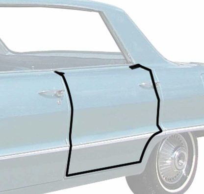 1961-1964 Impala / GM Full-Size; Rear Door Frame Weatherstrip with Clips; 4 Door